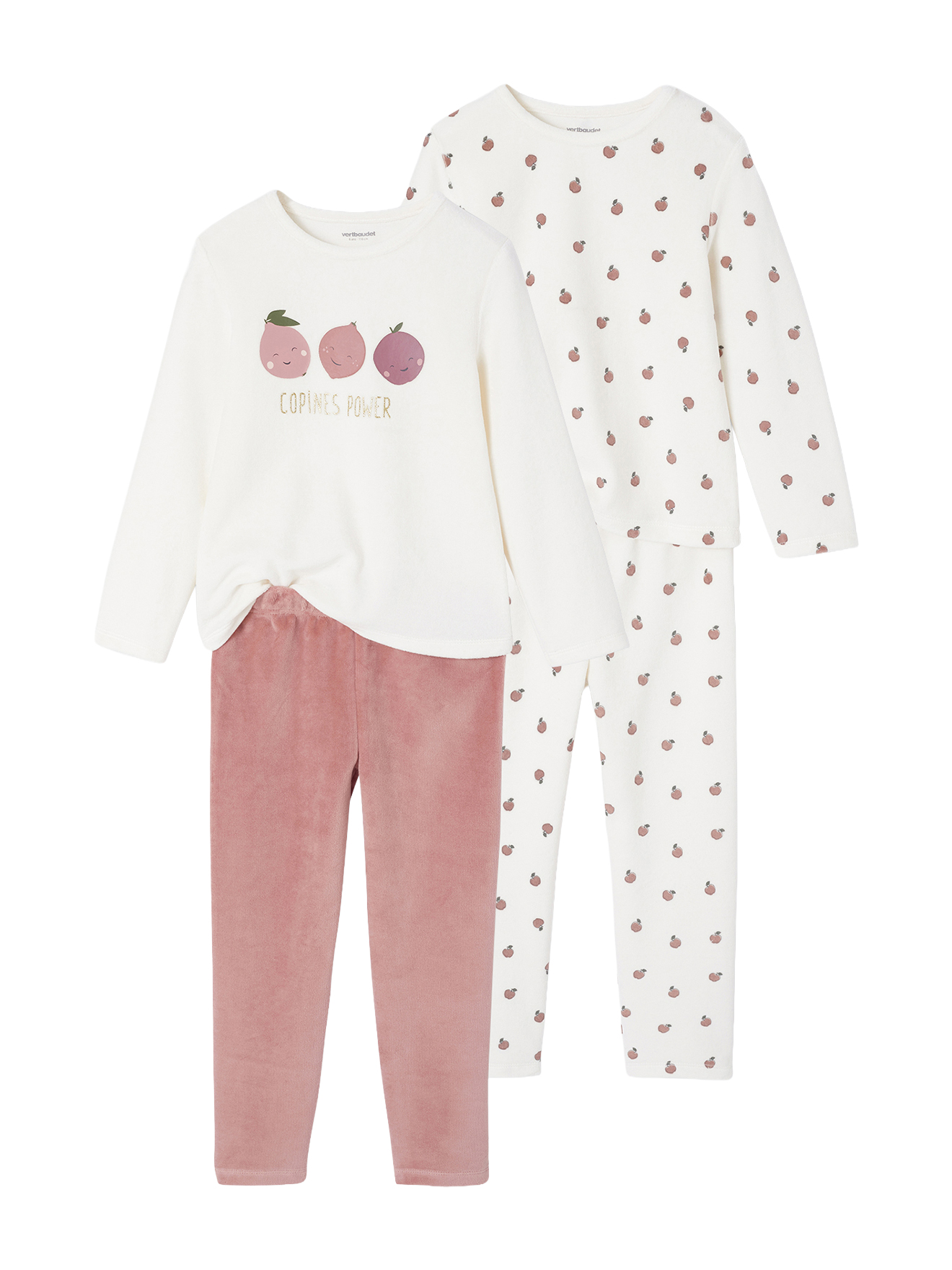 Lot de 2 Pyjamas Velours Fruits Fille, VERTBAUDET