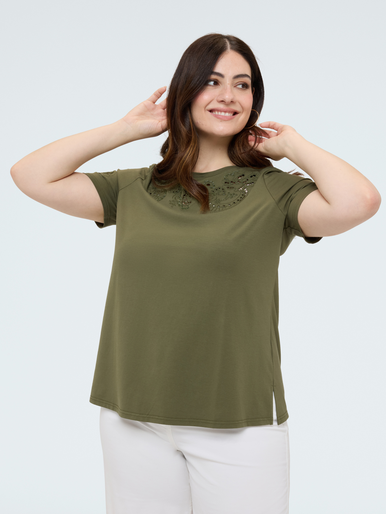 T-shirt avec dentelle et clous, FIORELLA RUBINO