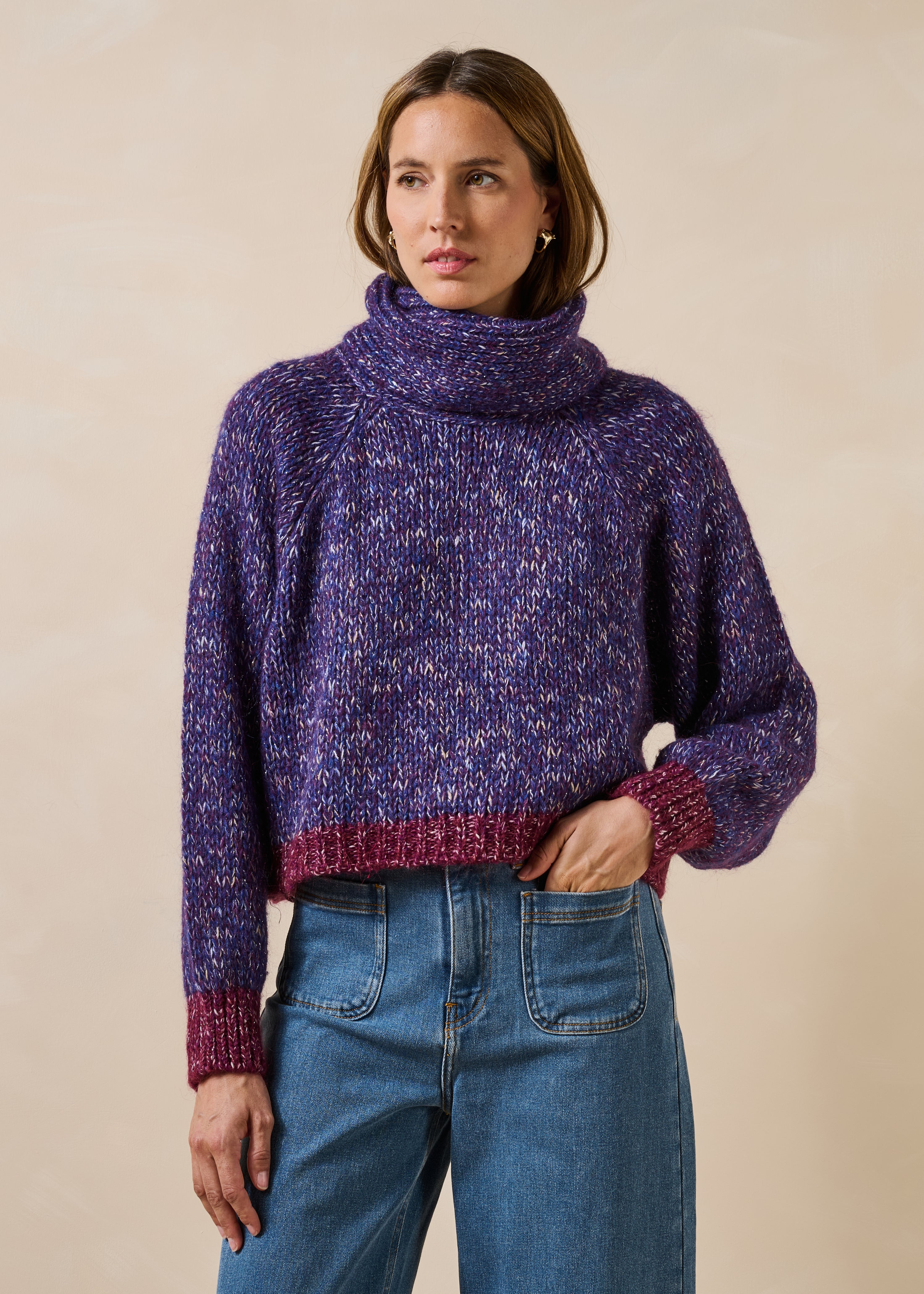 Pull court irisé manches longues col boule, LA FEE MARABOUTEE