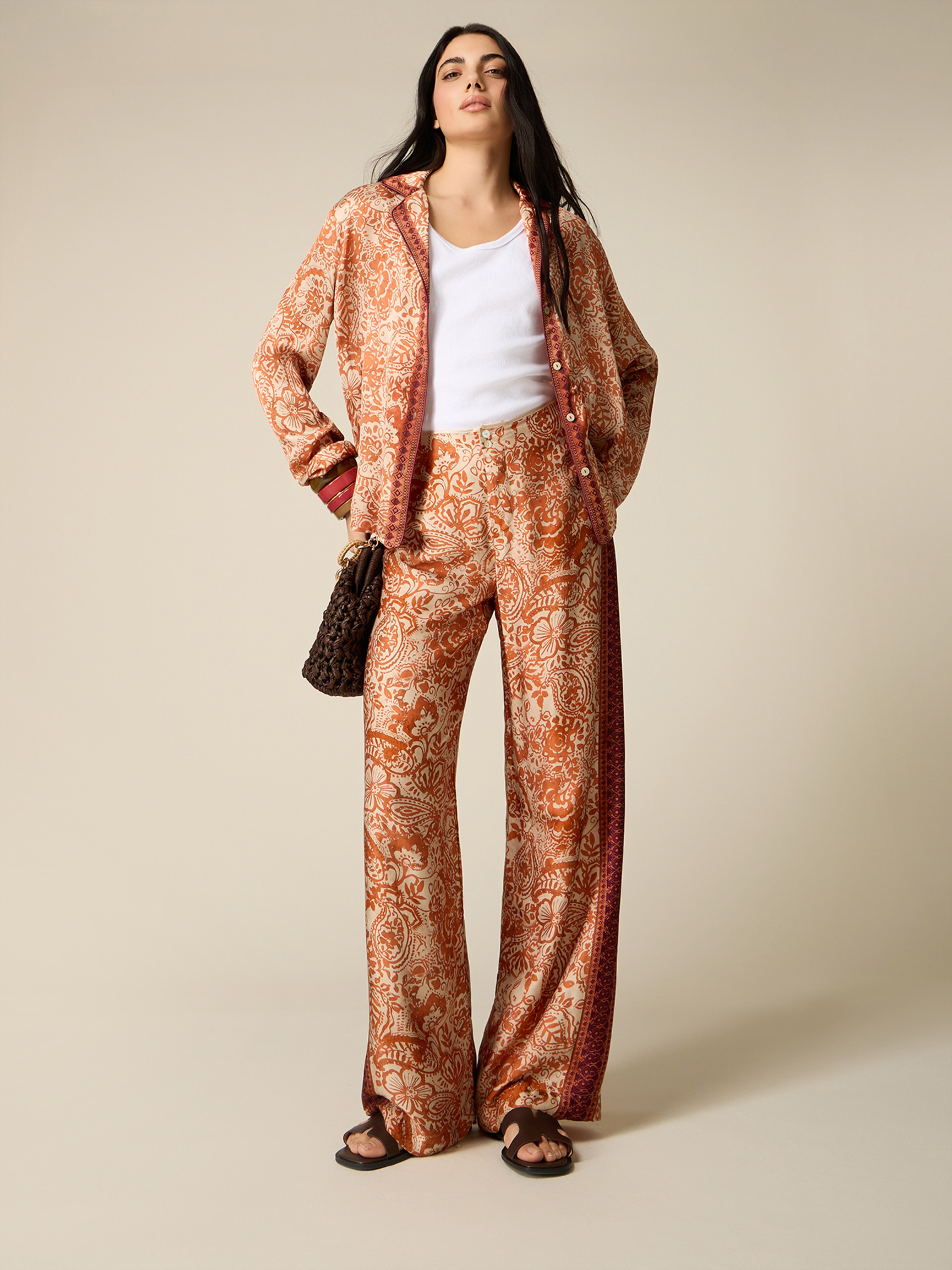Pantalon palazzo à motifs, OLTRE
