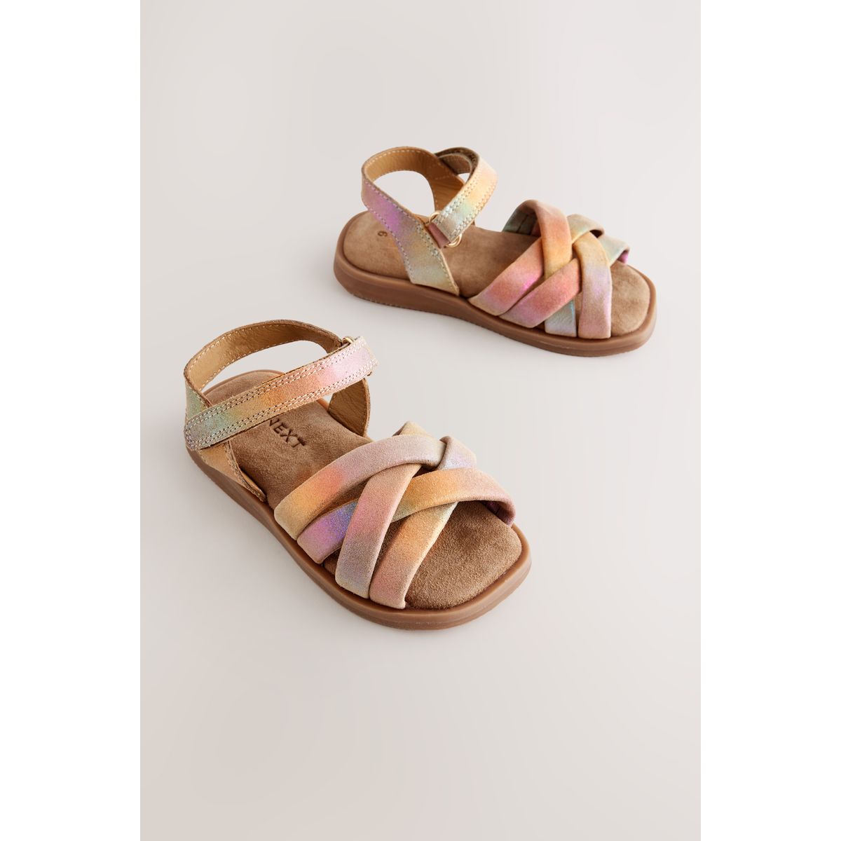 Sandales tissées en cuir à scratch pour femme, NEXT