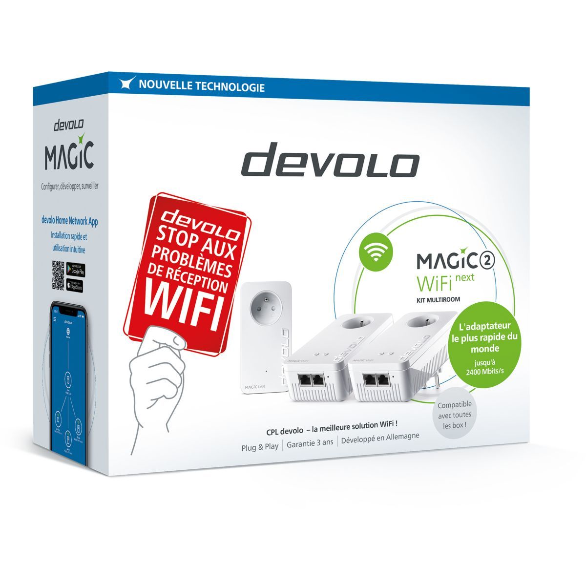 CPL devolo Magic 1 WiFi Mesh - 1200 Mbit/s avec prise intégrée et 2x RJ45 -  CPL - Devolo