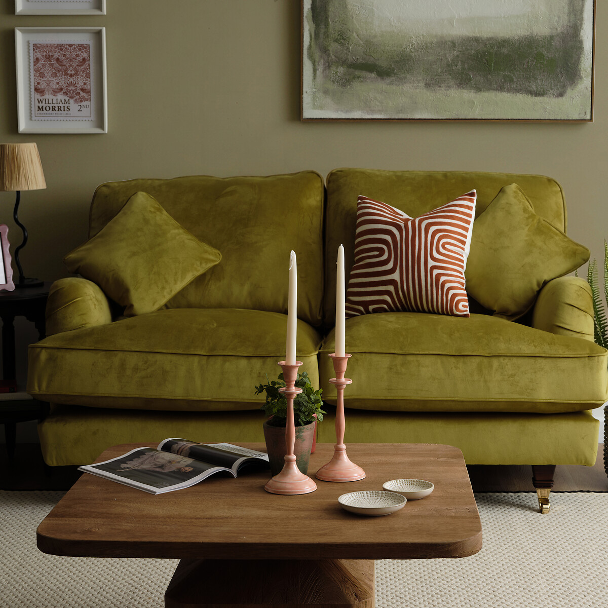 Emeline Velvet 2 Seater Sofa with Castor Legs, ÉDITÉ