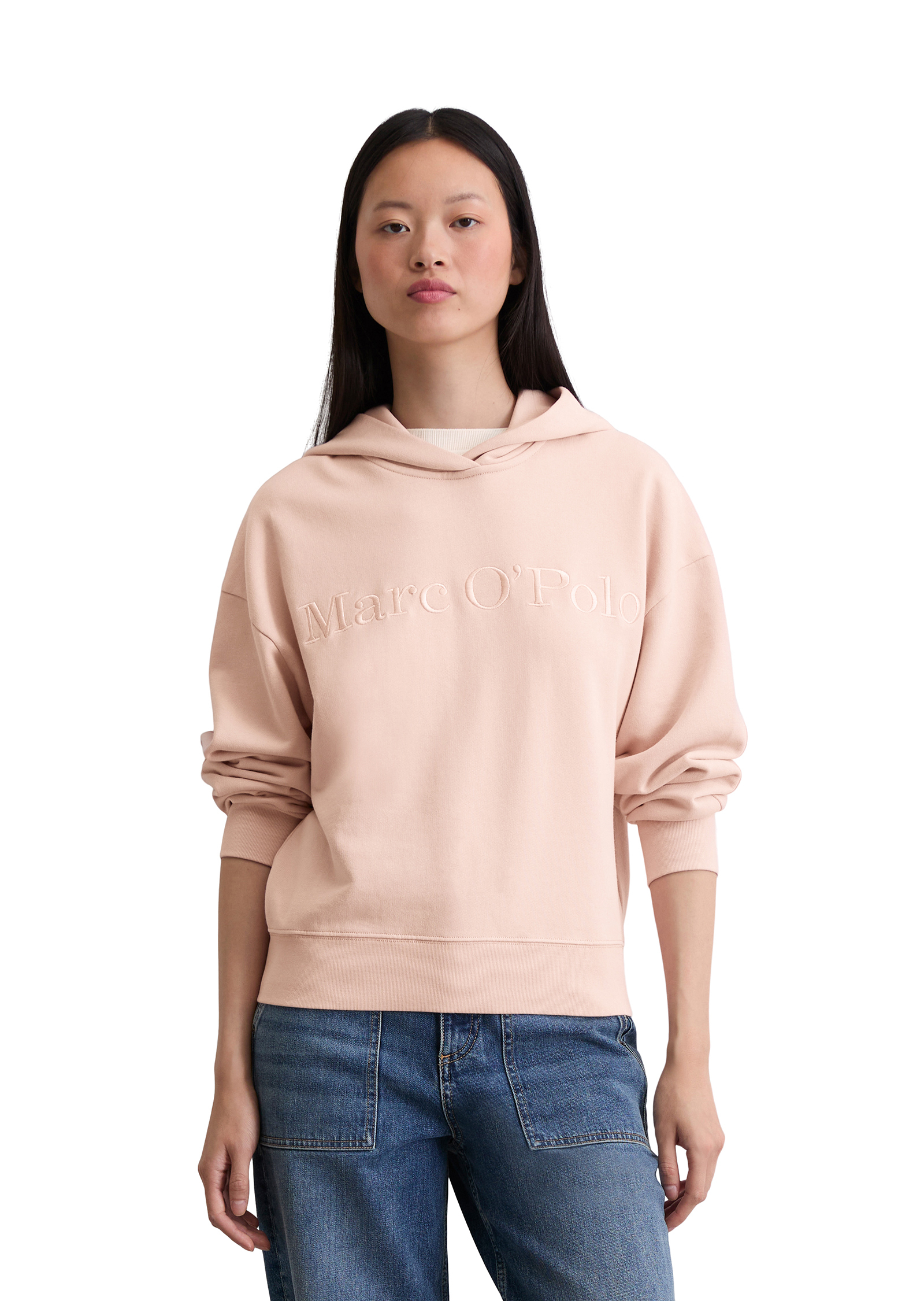 Sweatshirt à capuche avec logo relaxed en coton organique, MARC O'POLO