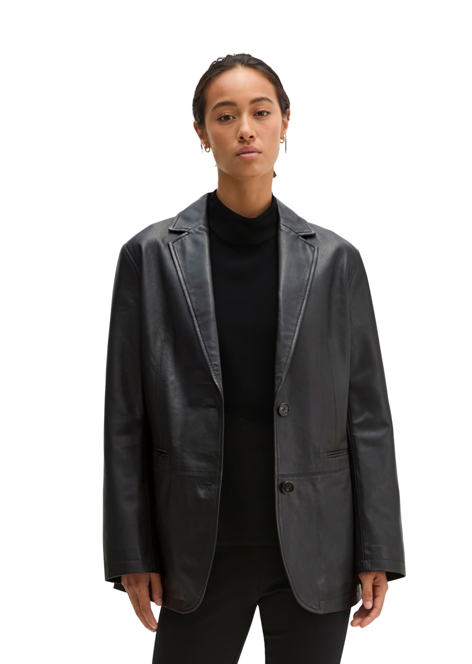 Blazer en cuir coupe classique en cuir nappa d'agneau souple, MARC O'POLO