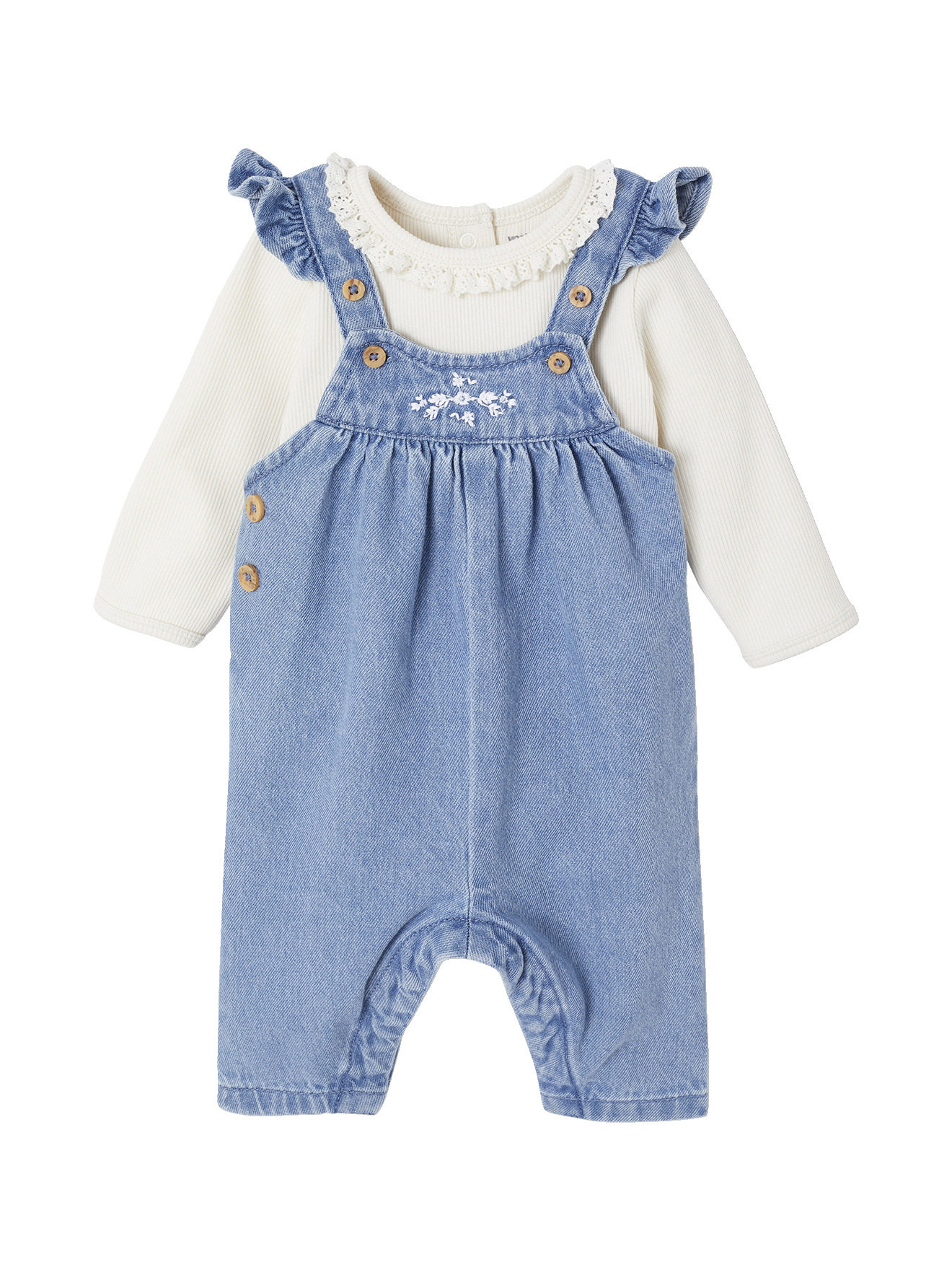 Ensemble 2 pièces naissance salopette en denim + body, VERTBAUDET