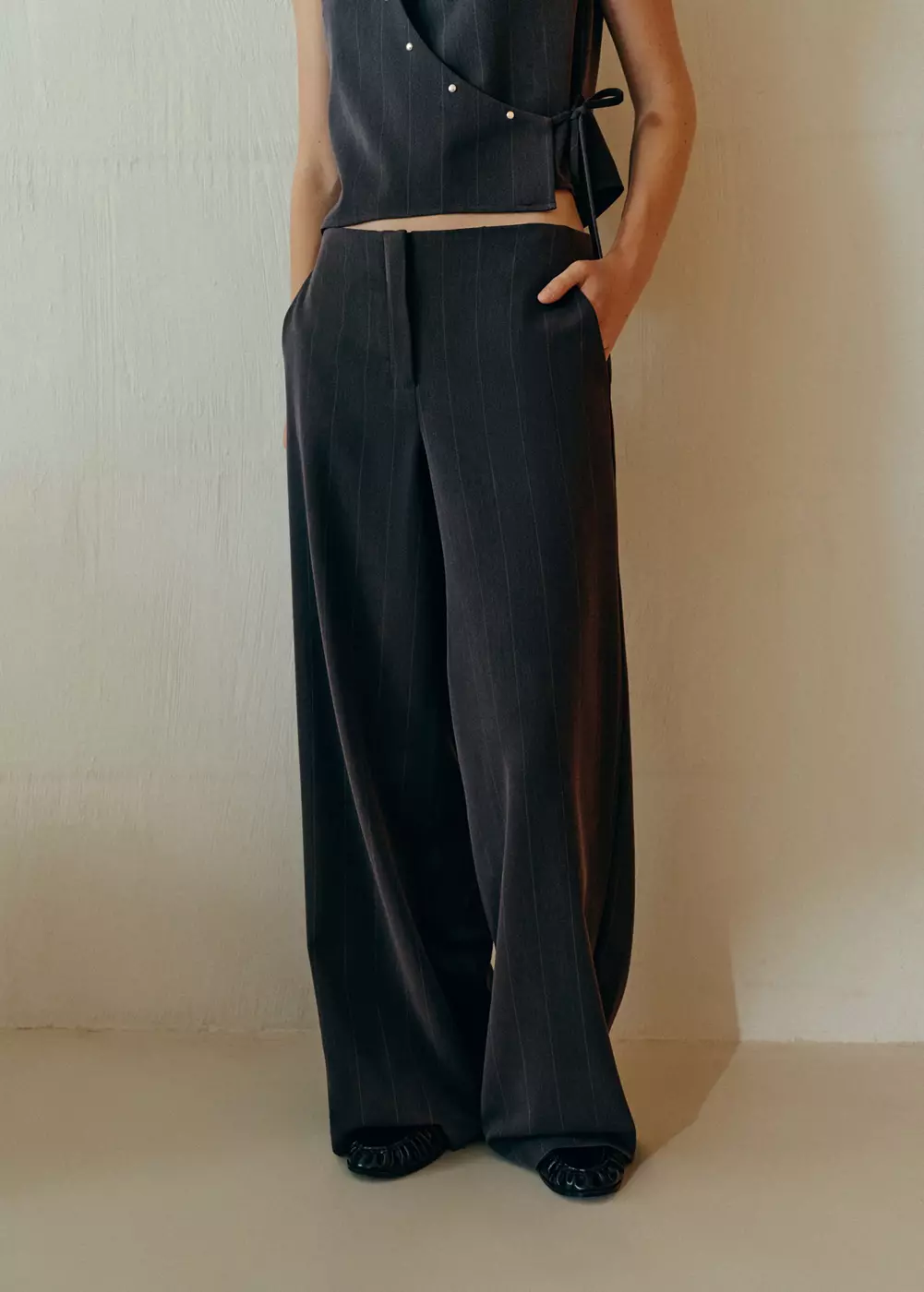 Pantalon wide leg à rayures tennis en contraste, MANGO TEEN