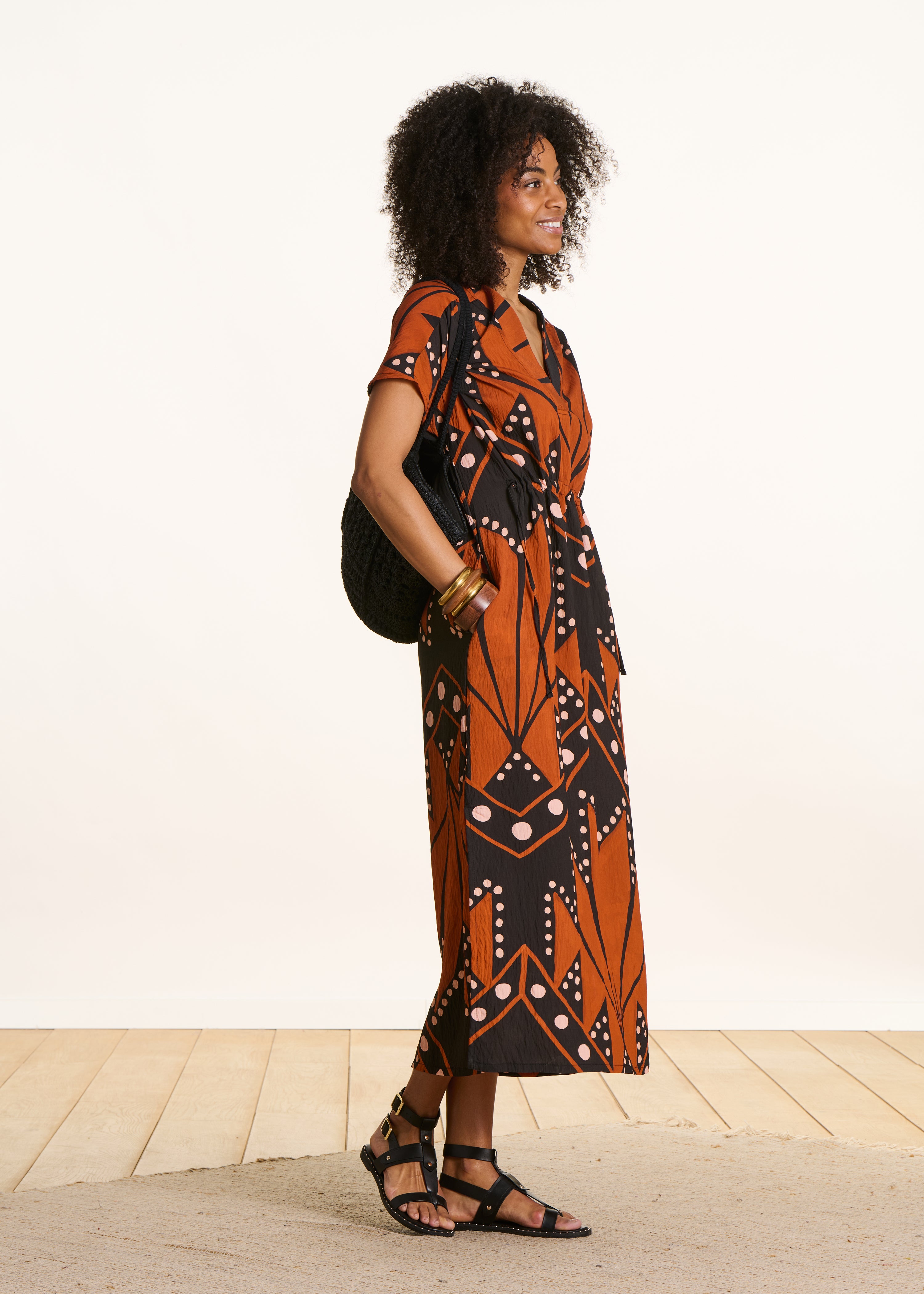 Robe longue col V à imprimé, LA FEE MARABOUTEE