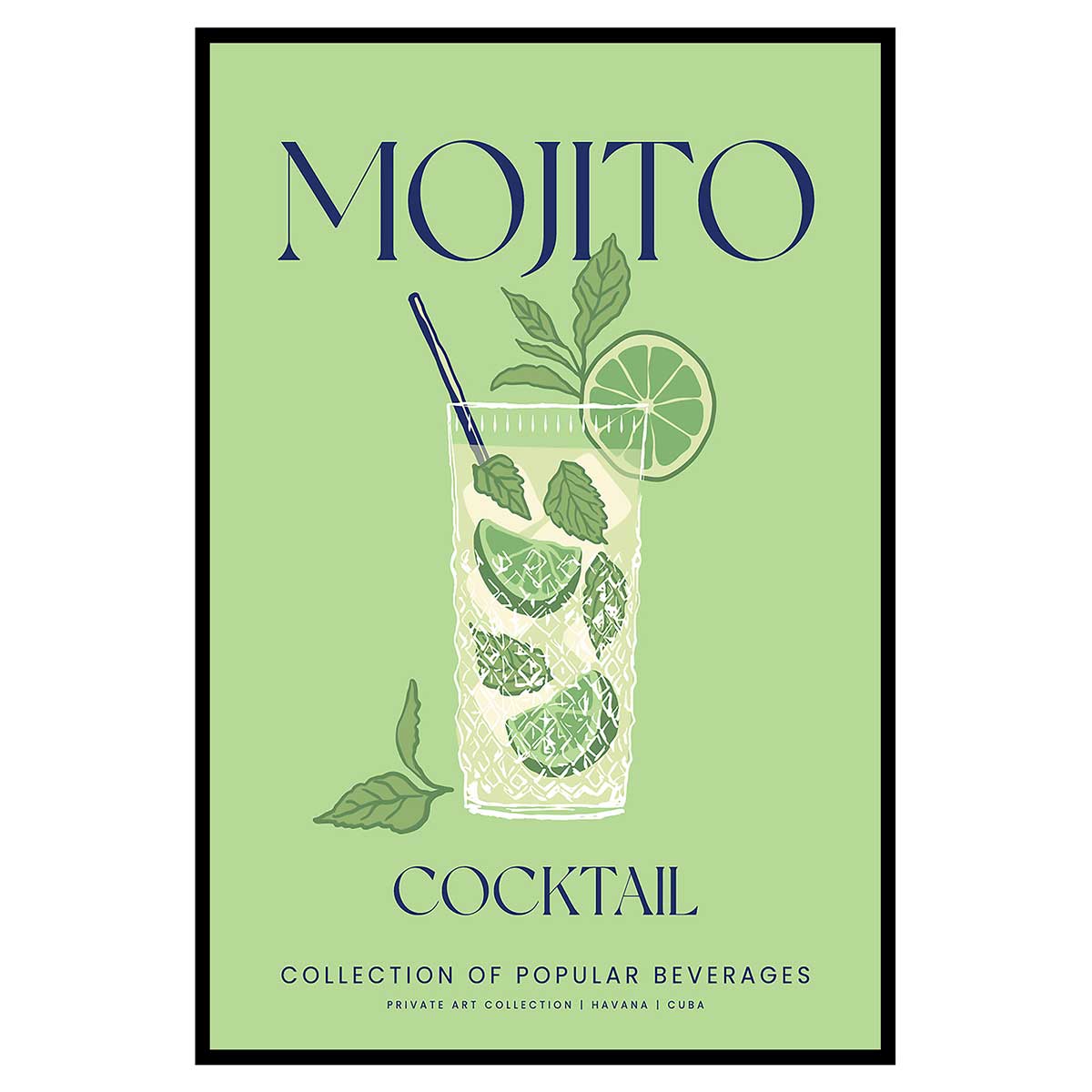 Affiche encadrée Mojito illustration verte, HEXOA