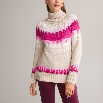Пуловер жаккардовый, высокий воротник, из объемного трикотажа ANNE WEYBURN