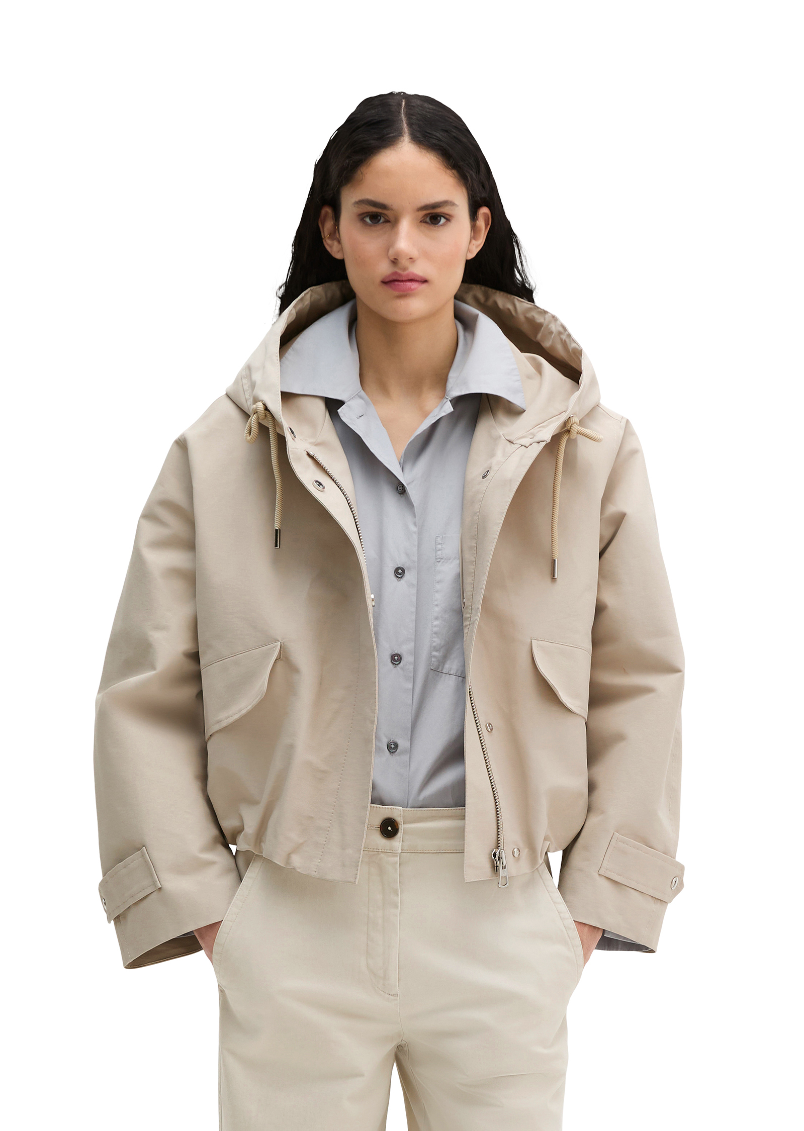 Veste en toile avec capuche relaxed en mélange de coton et de nylon, MARC O'POLO