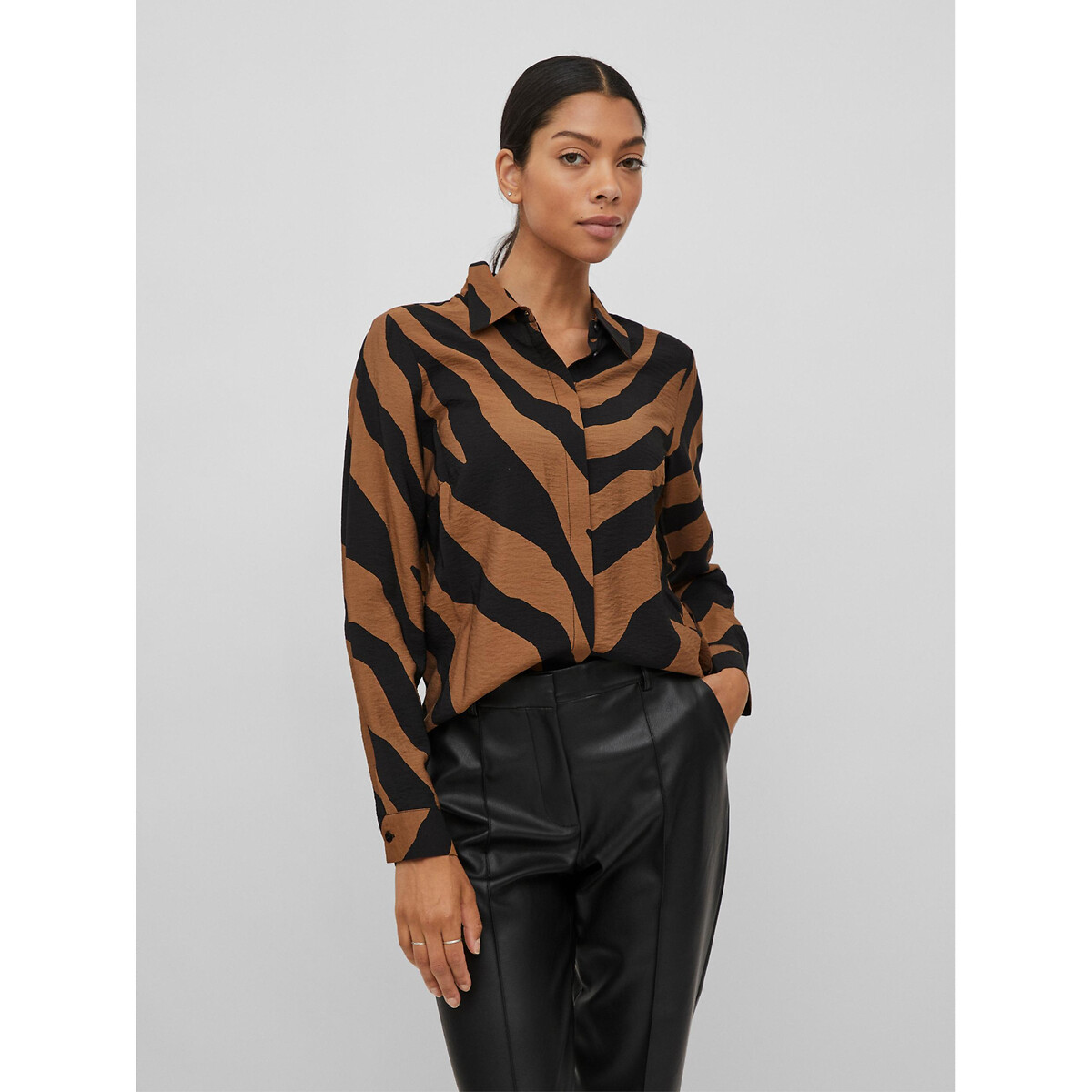 Zebra print blouse , camel/black, Vila | La Redoute