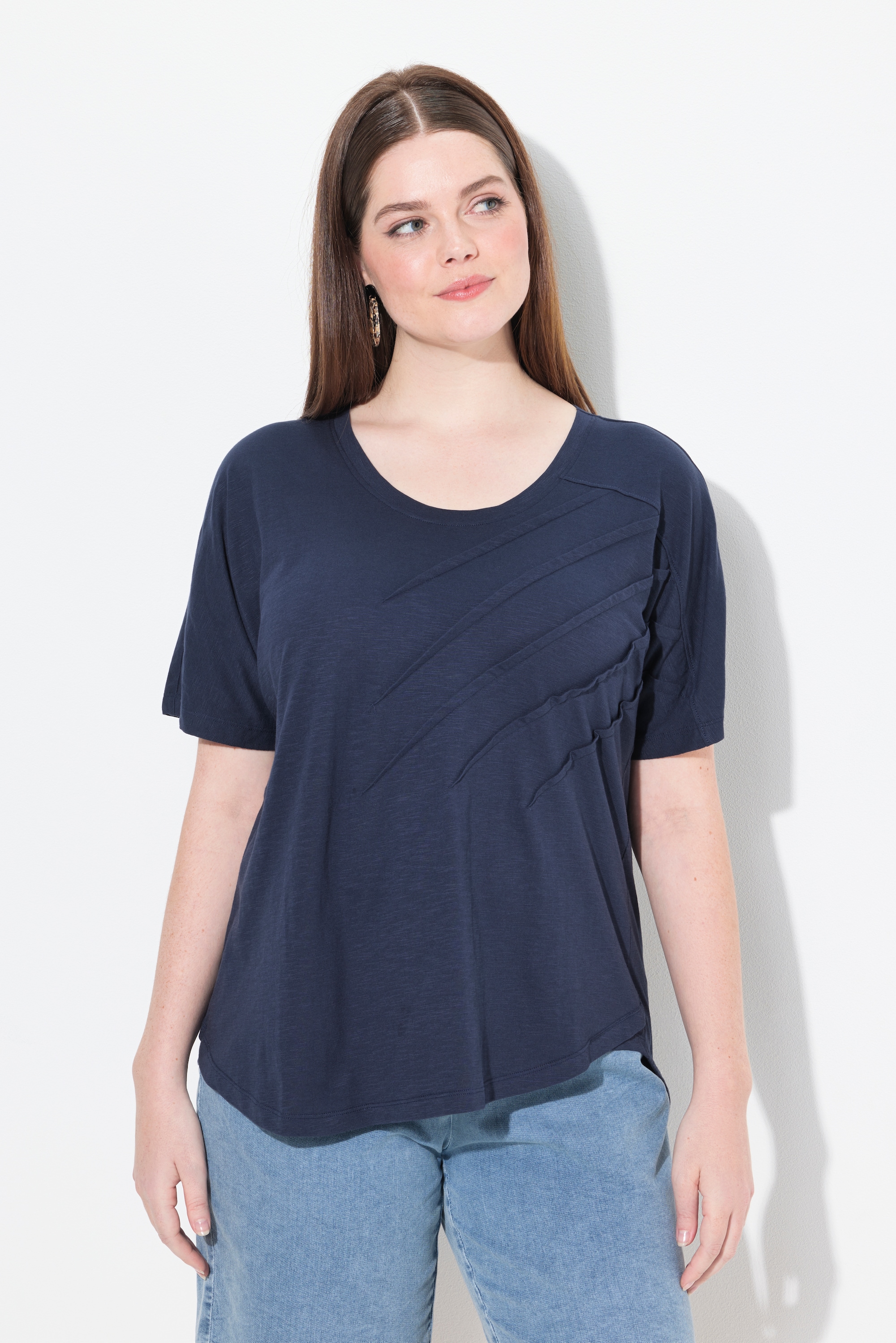 T-shirt, plis, col rond, manches courtes, ULLA POPKEN