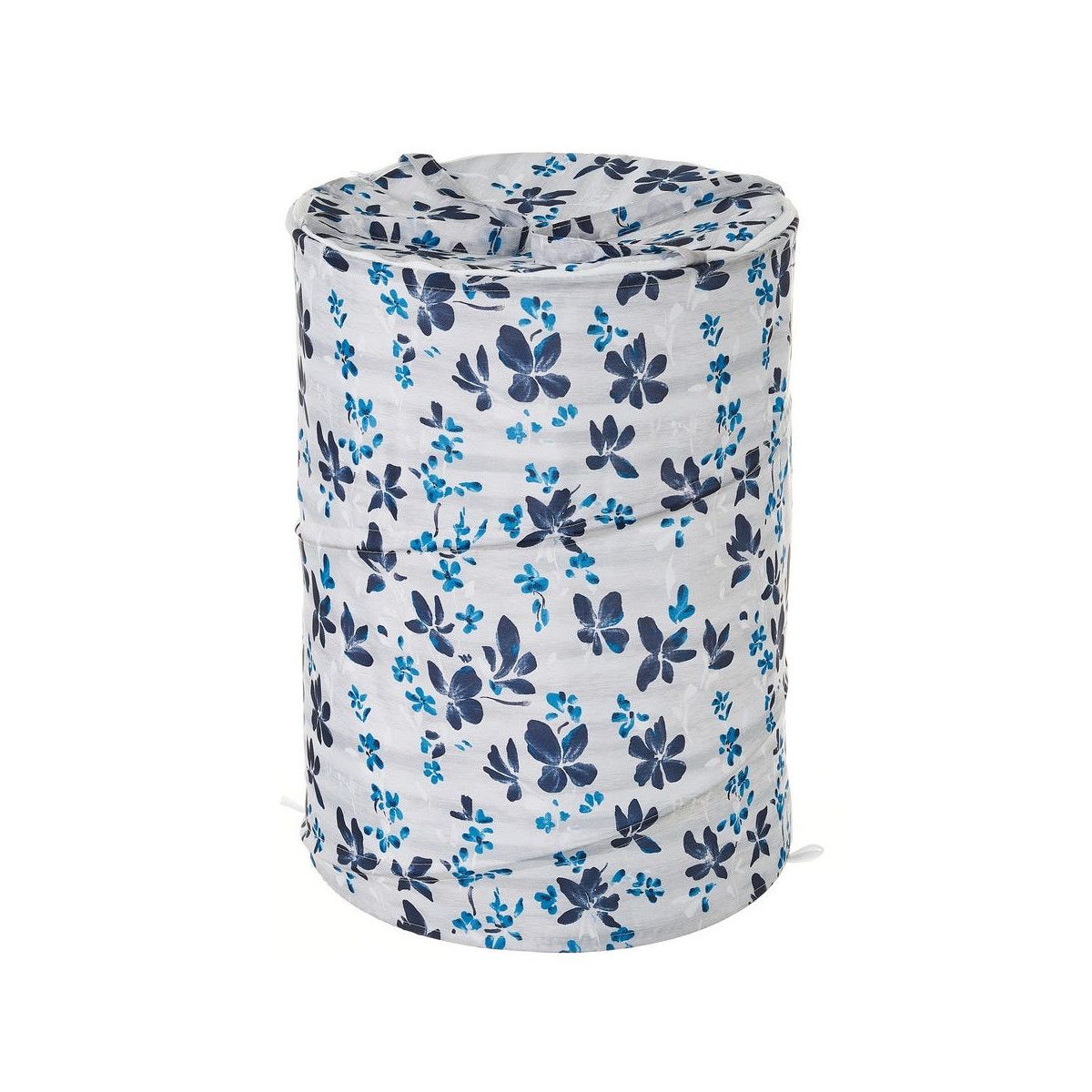 Panier à linge en polyester blanc et bleu floral - 40x40x55cm