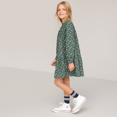 Floral Print Cotton Dress with Long Sleeves LA REDOUTE COLLECTIONS