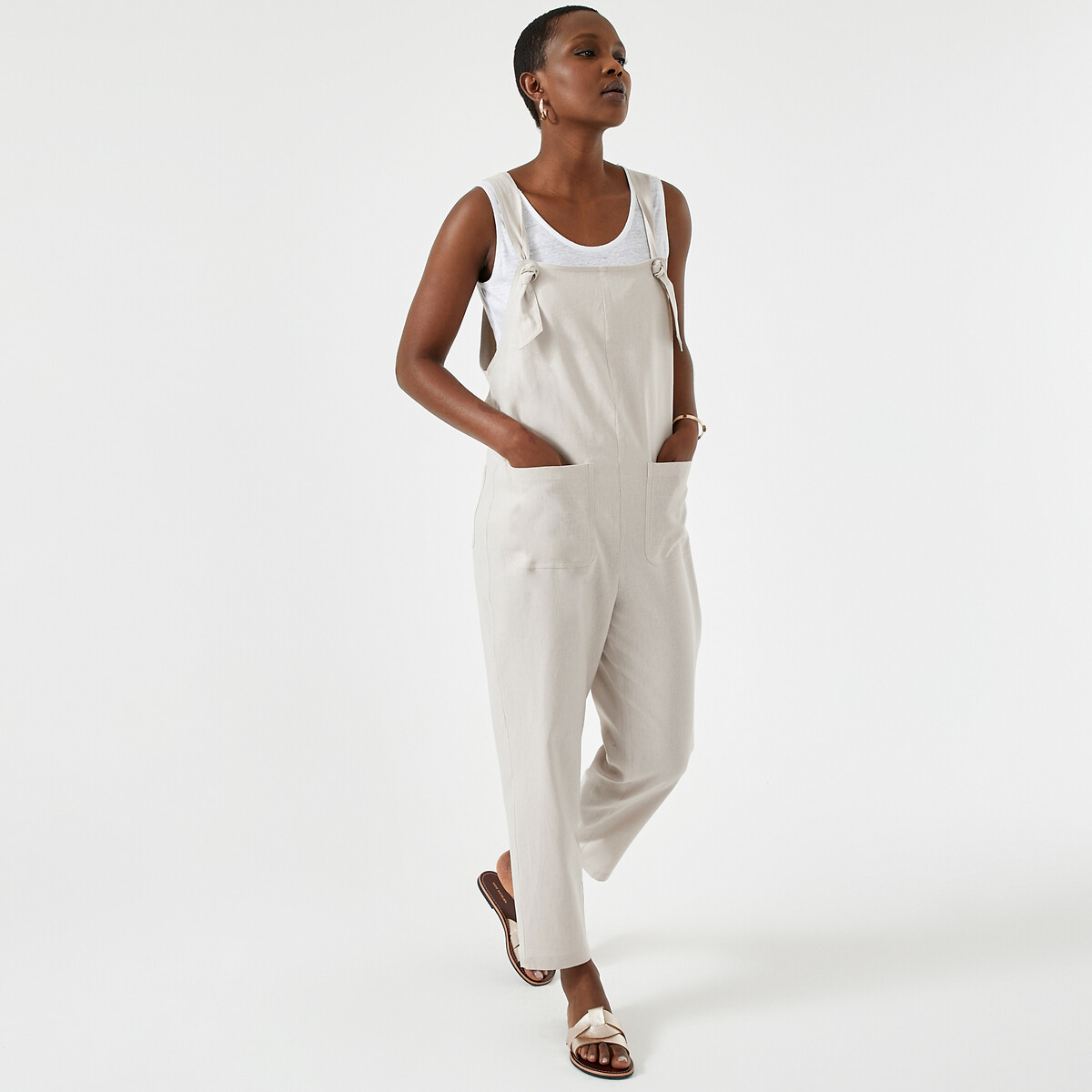 Image of Linen Dungarees, Length 25"