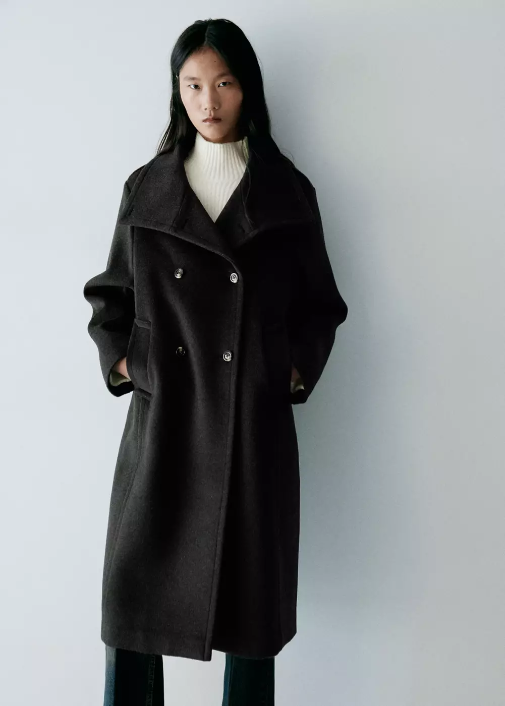 Manteau en mélange de laine à col cheminée, MANGO