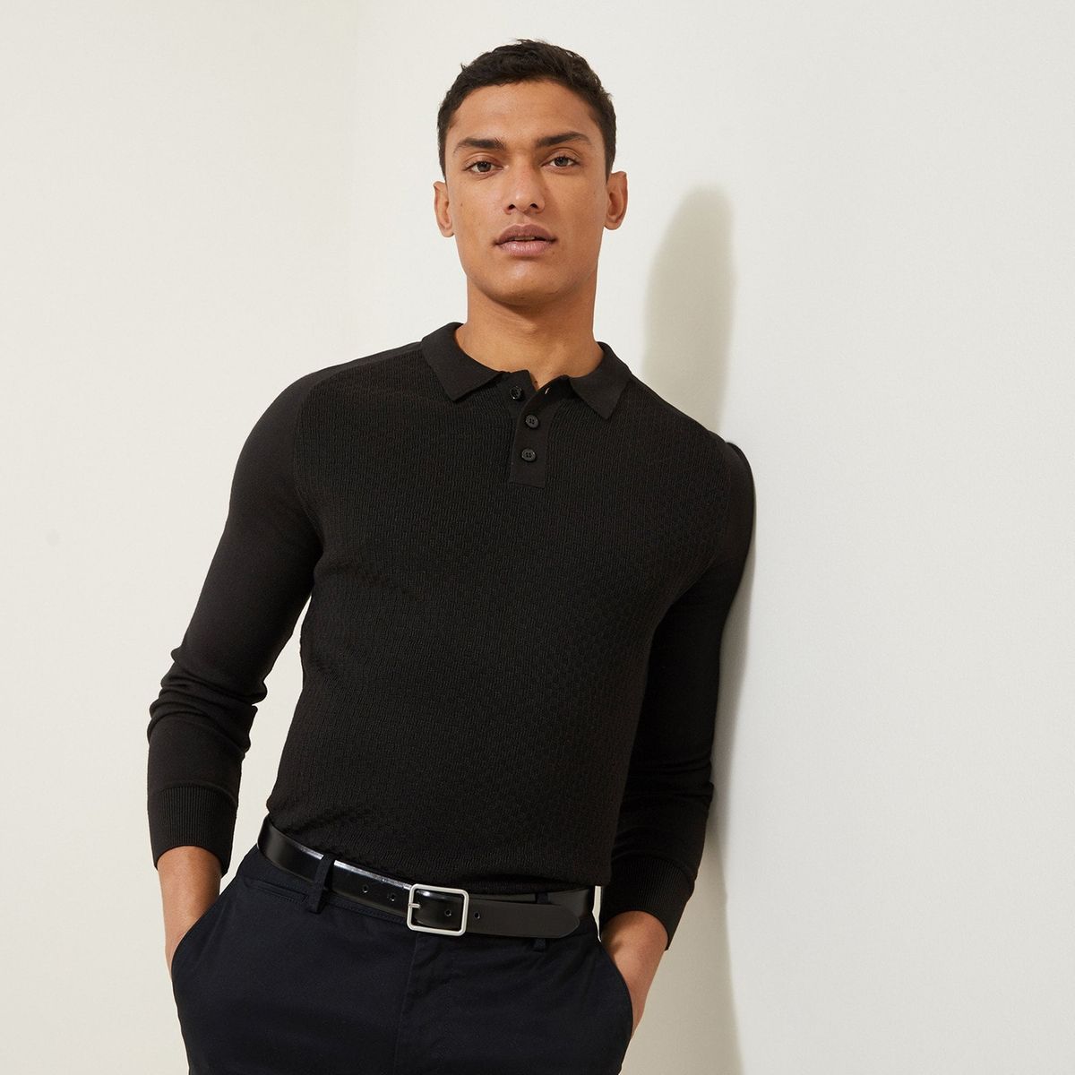 Polo noir manche longue homme La Redoute