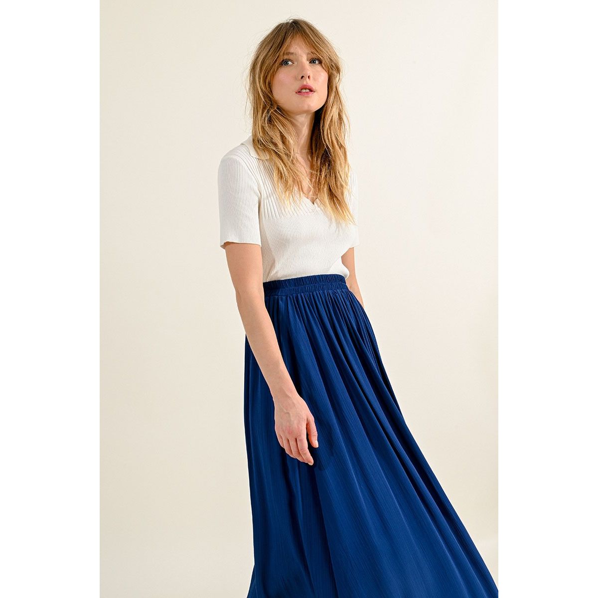 Jupe midi effet froiss bleu Molly Bracken La Redoute