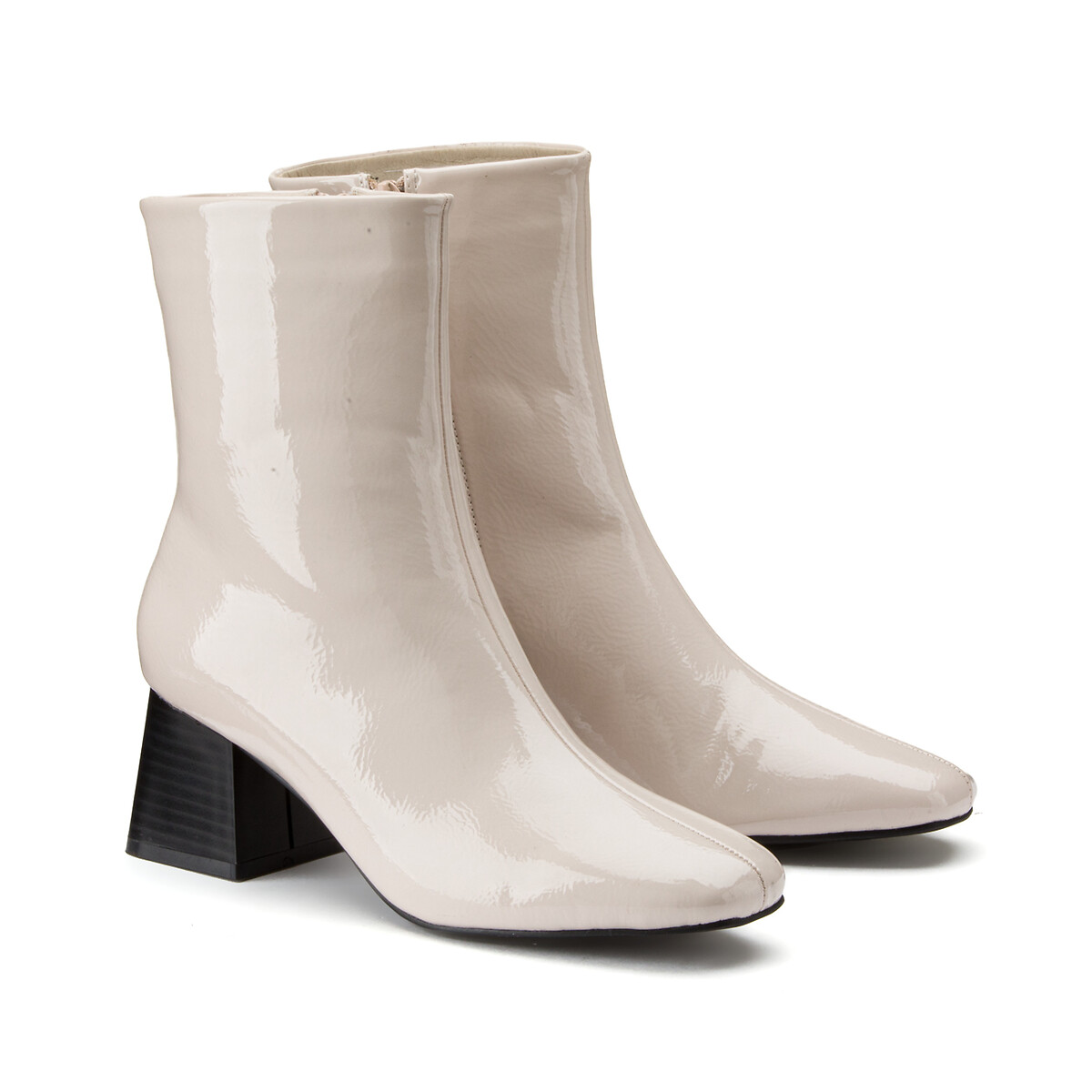 Patent Ankle Boots With Block Heel La Redoute Collections La Redoute