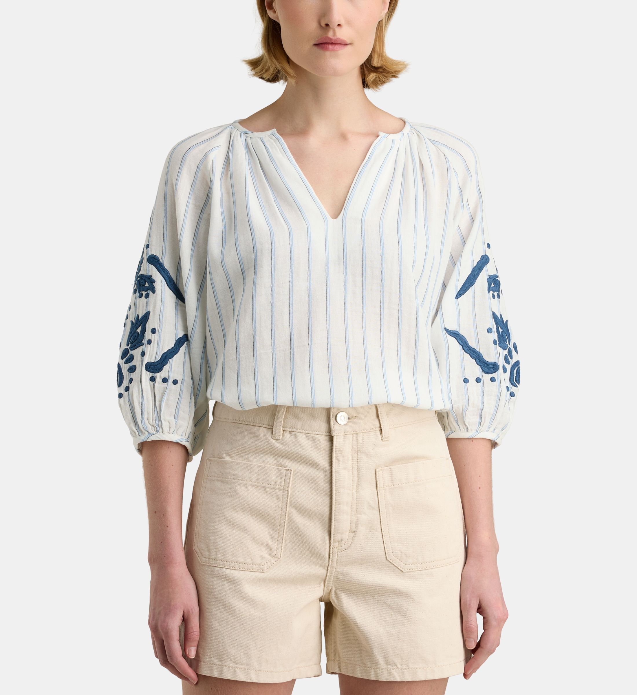 Blouse cara rayures et broderies, GALERIES LAFAYETTE