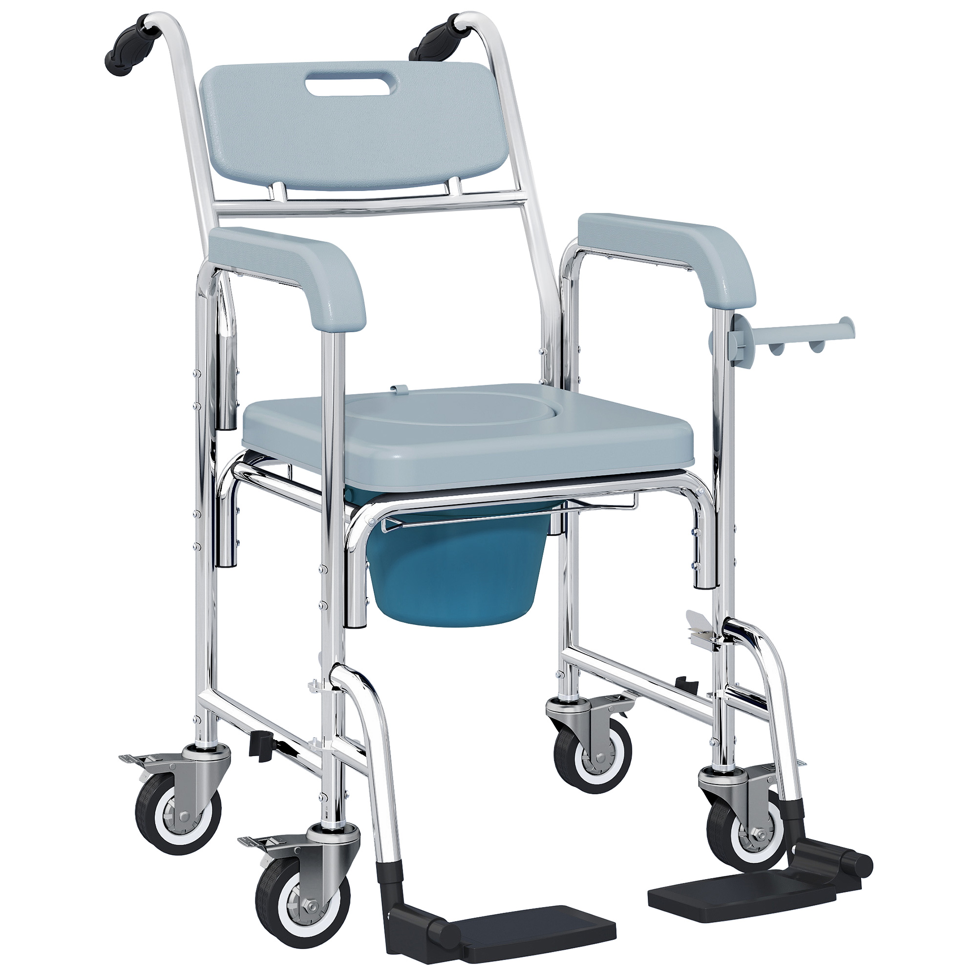 Fauteuil roulant avec cuvette Aluminium Gris, HOMCOM