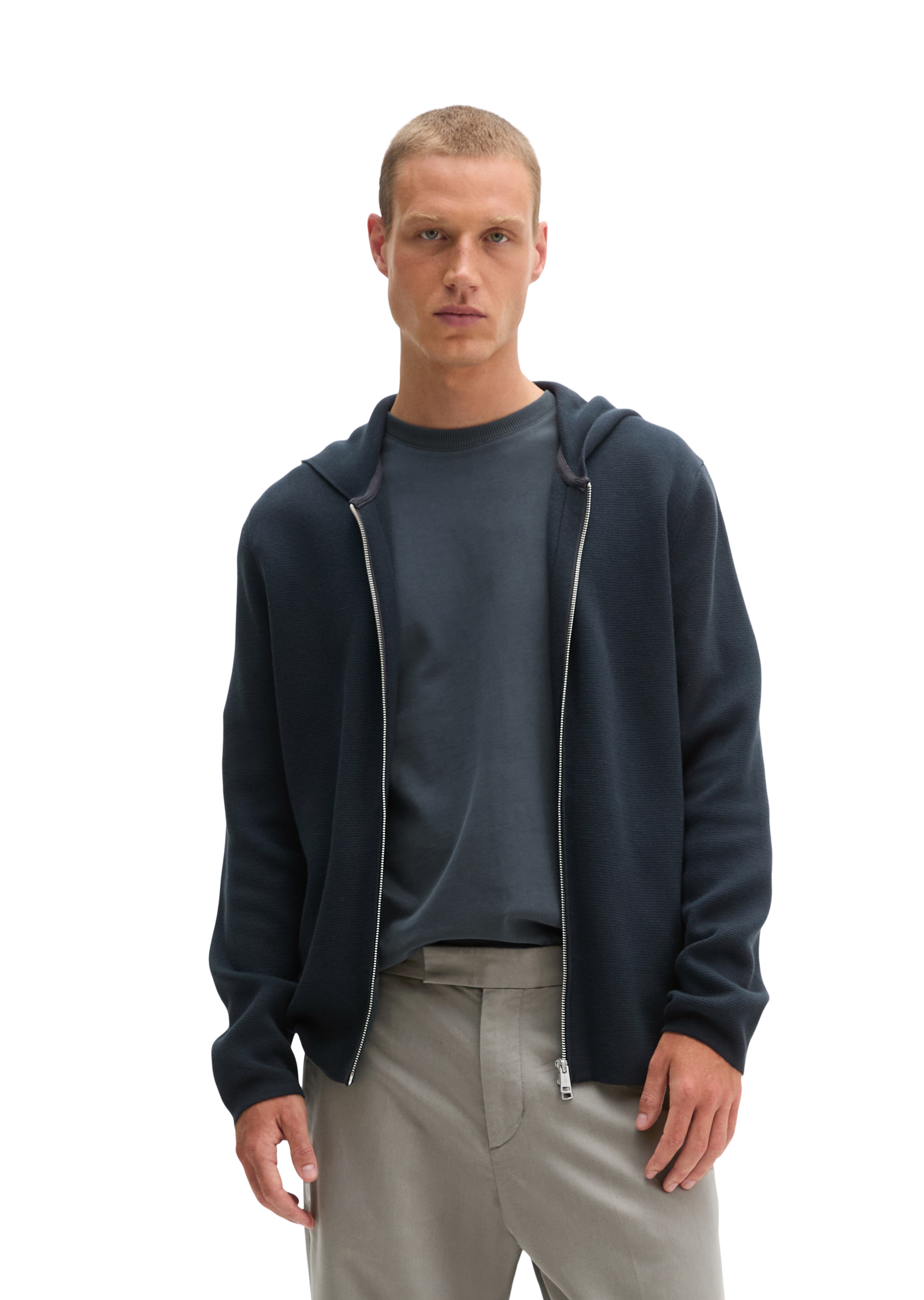Cardigan à capuche regular en coton biologique certifié, MARC O'POLO