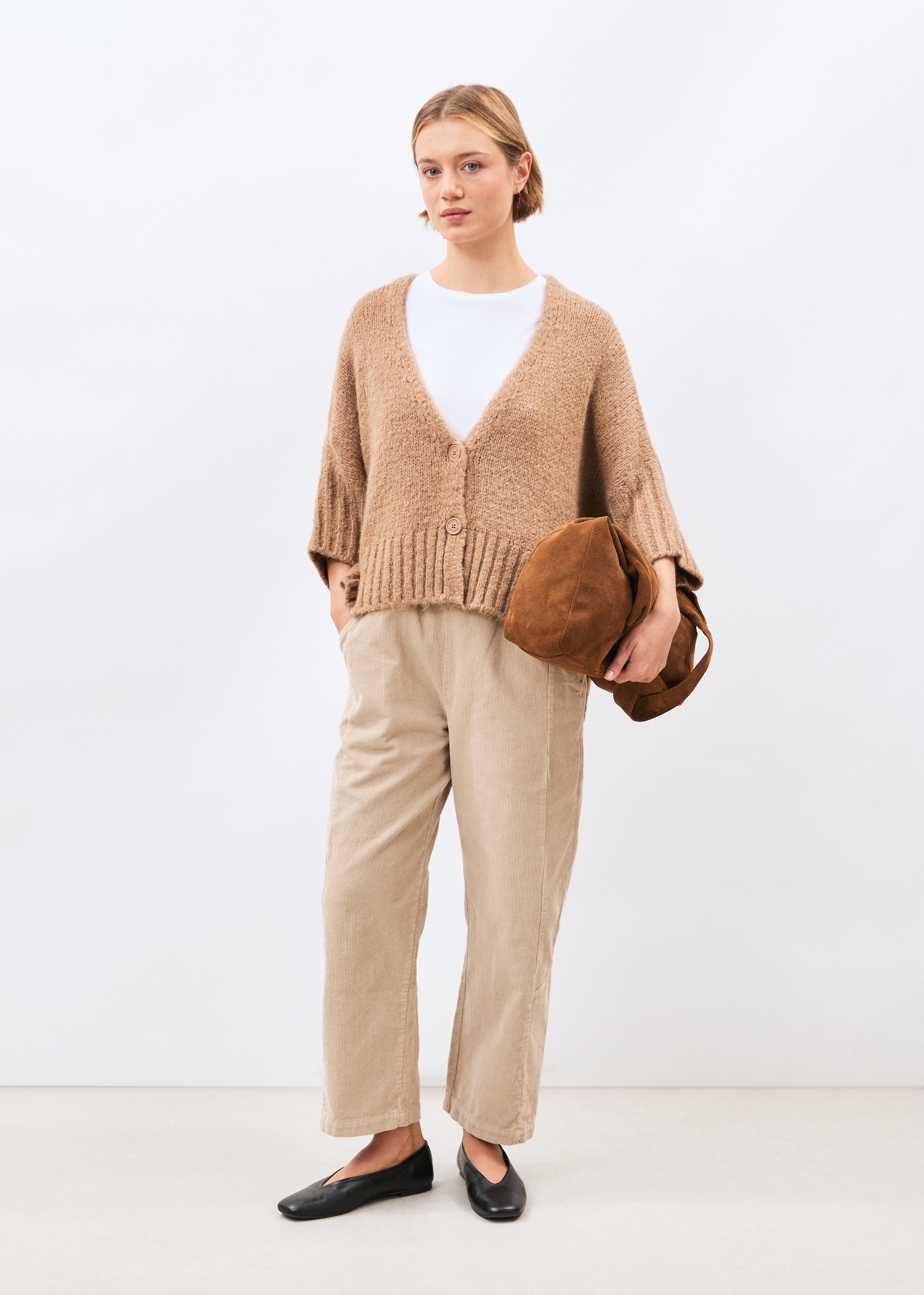 Cardigan en maille bouclette manches 3/4 col V, HUMILITY