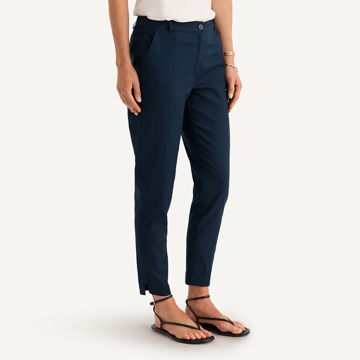 Pantalon droit 7/8ème, lin et coton