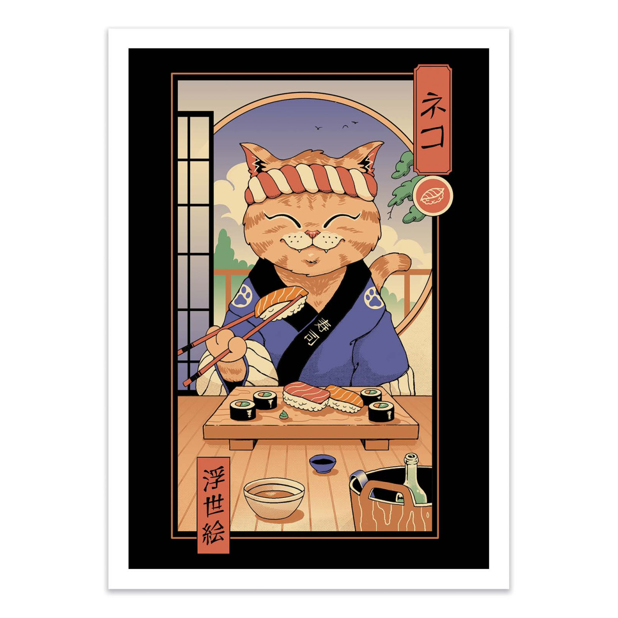 Affiche d'art - Sushi cat in Edo - Vincent Trinidad, WALL EDITIONS