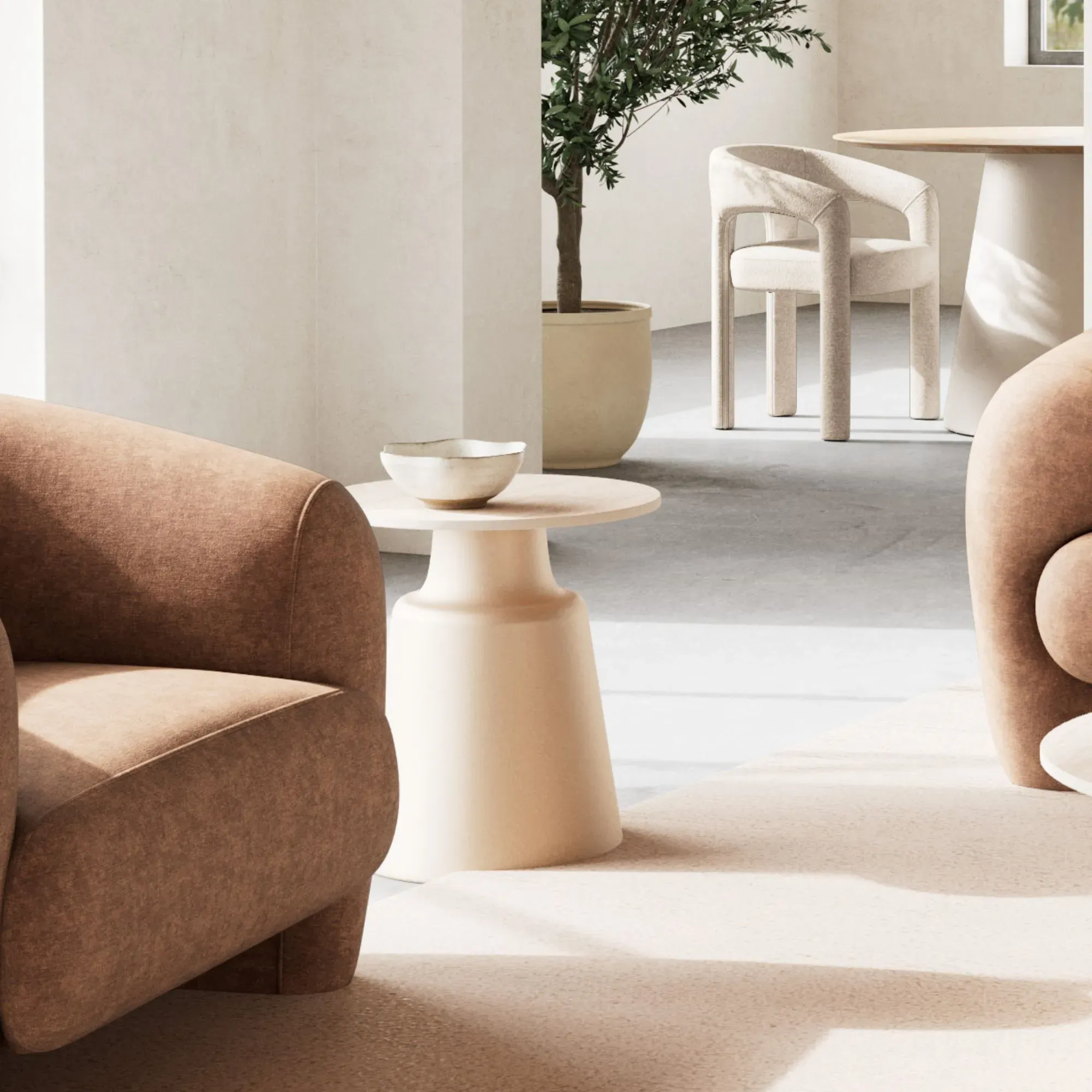Bout de canapé en céramique beige et métal grège D45 - AELIA, HELLIN, DEPUIS 1862