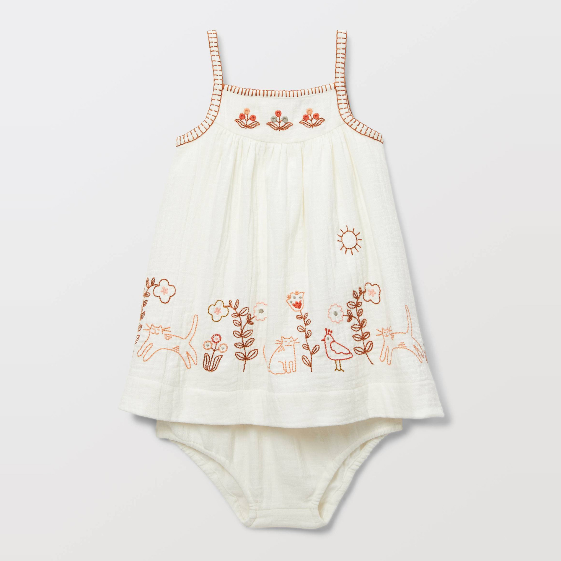 Robe avec bloomer brodés en gaze de coton, BOUT'CHOU