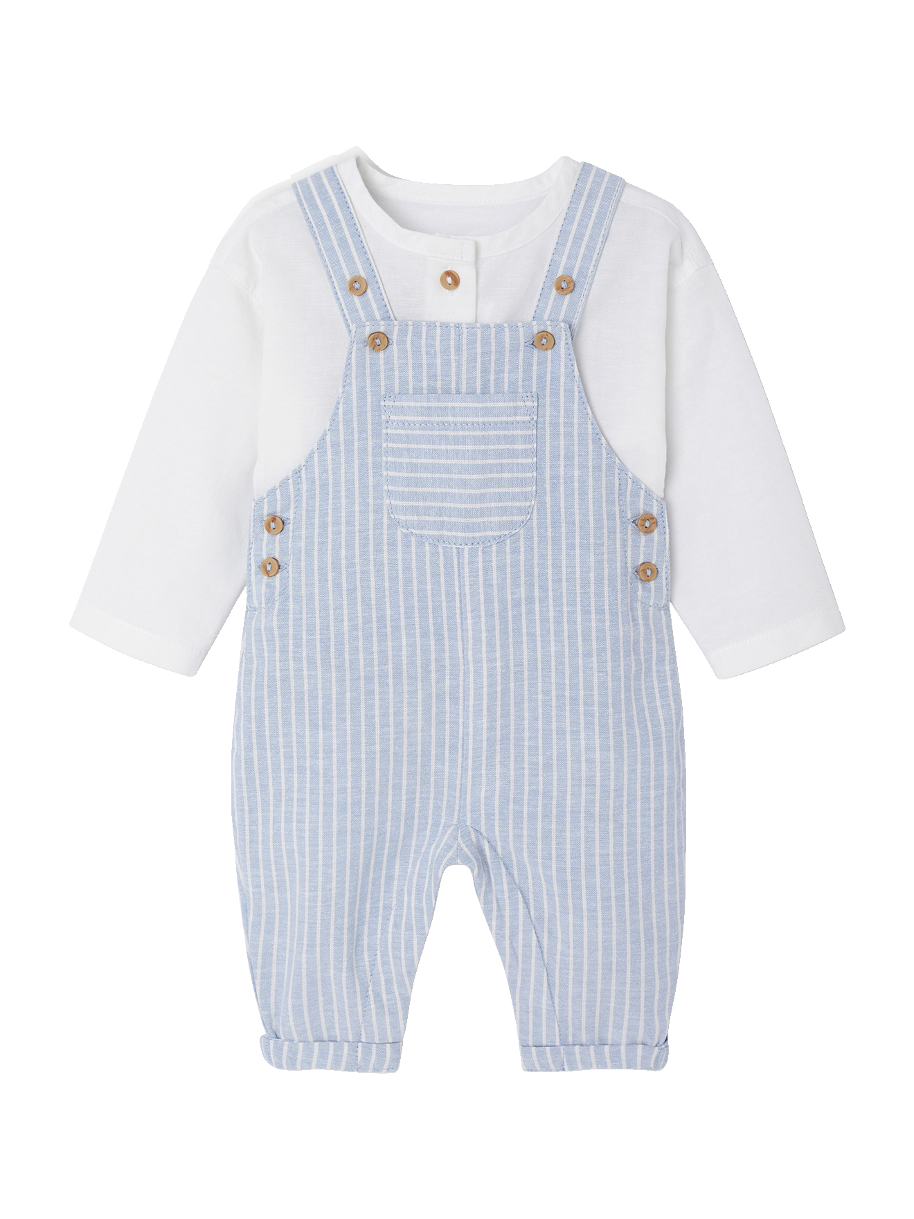 Ensemble bébé naissance cérémonie chemise salopette en lin et coton, VERTBAUDET