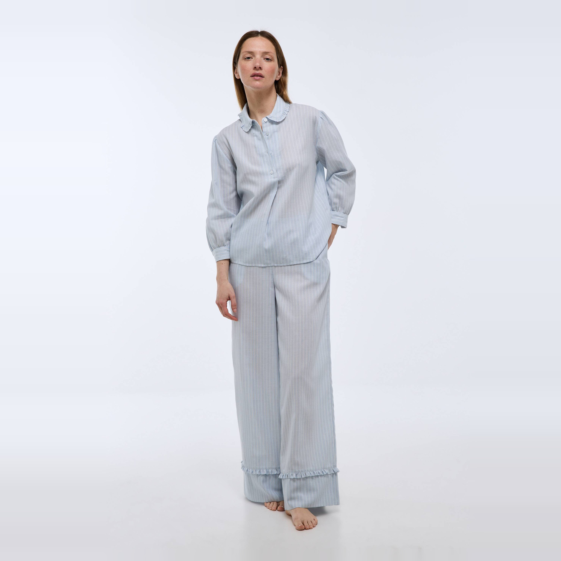 Pantalon rayé en coton bio GOTS, MONOPRIX