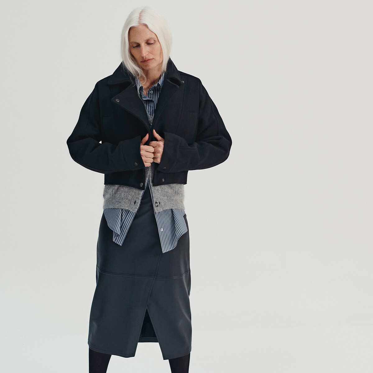Biker Style Short Jacket in Wool Blend, La Redoute Collections x Louis Gabriel Noushi