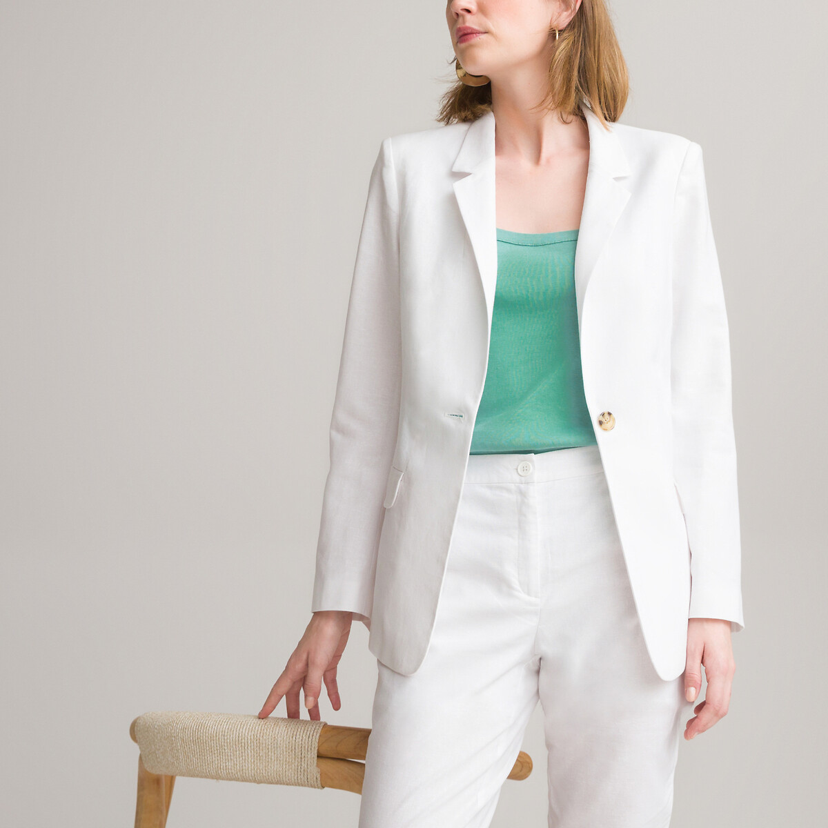 Image of Linen/Cotton Fitted Blazer