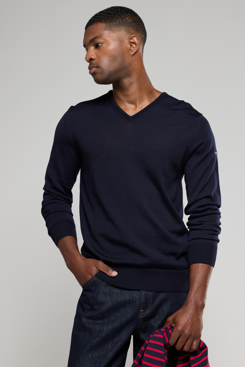 Pull col V en laine mérinos NOYAL, ARMOR-LUX