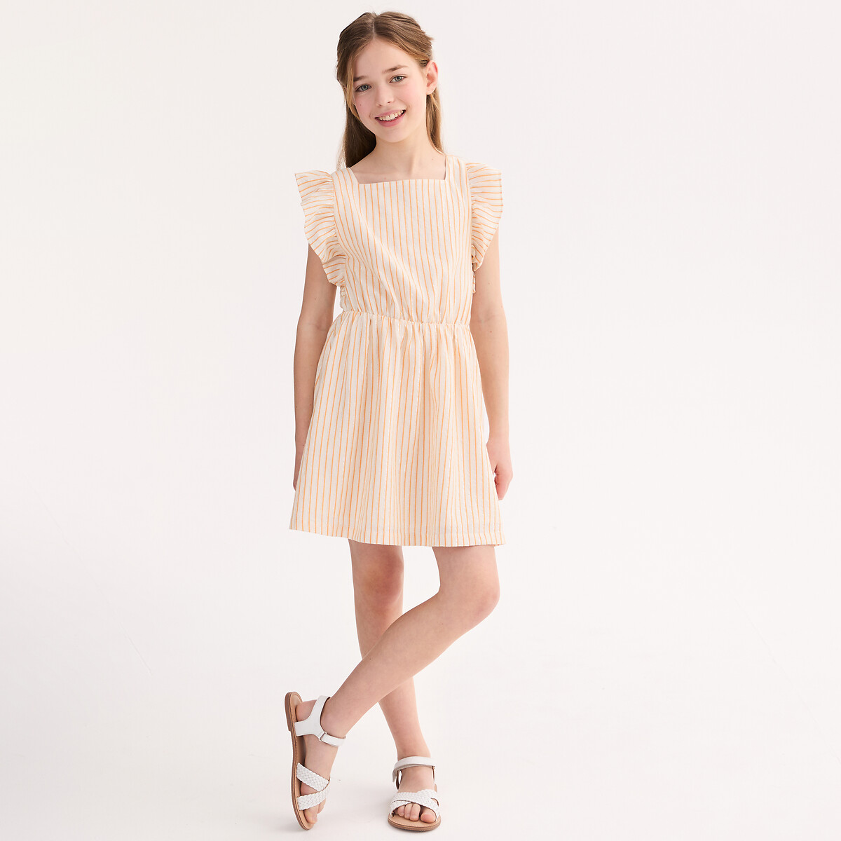 Robe sans manches rayée, avec volants, LA REDOUTE COLLECTIONS