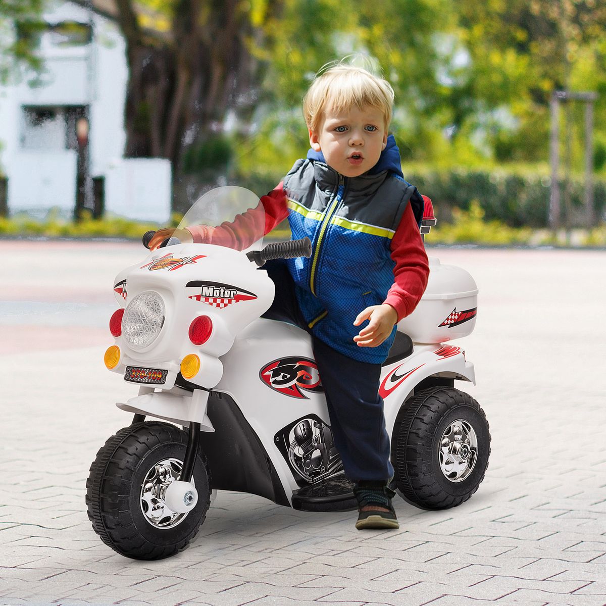 HOMCOM Moto scooter électrique pour enfants modèle policier fonctions  sirène et gyrophare à partir de 3 ans pas cher 