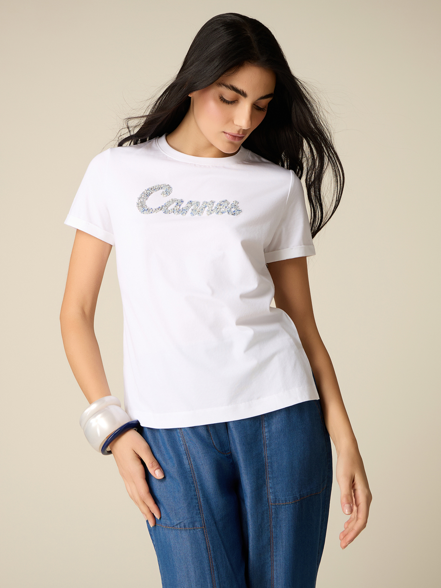 T-shirt avec broderie lettrage, OLTRE