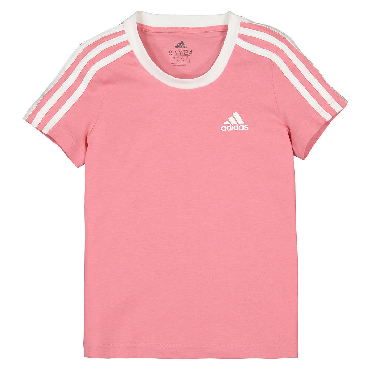 3-stripes logo print t-shirt in cotton , pink + grey, Adidas ...