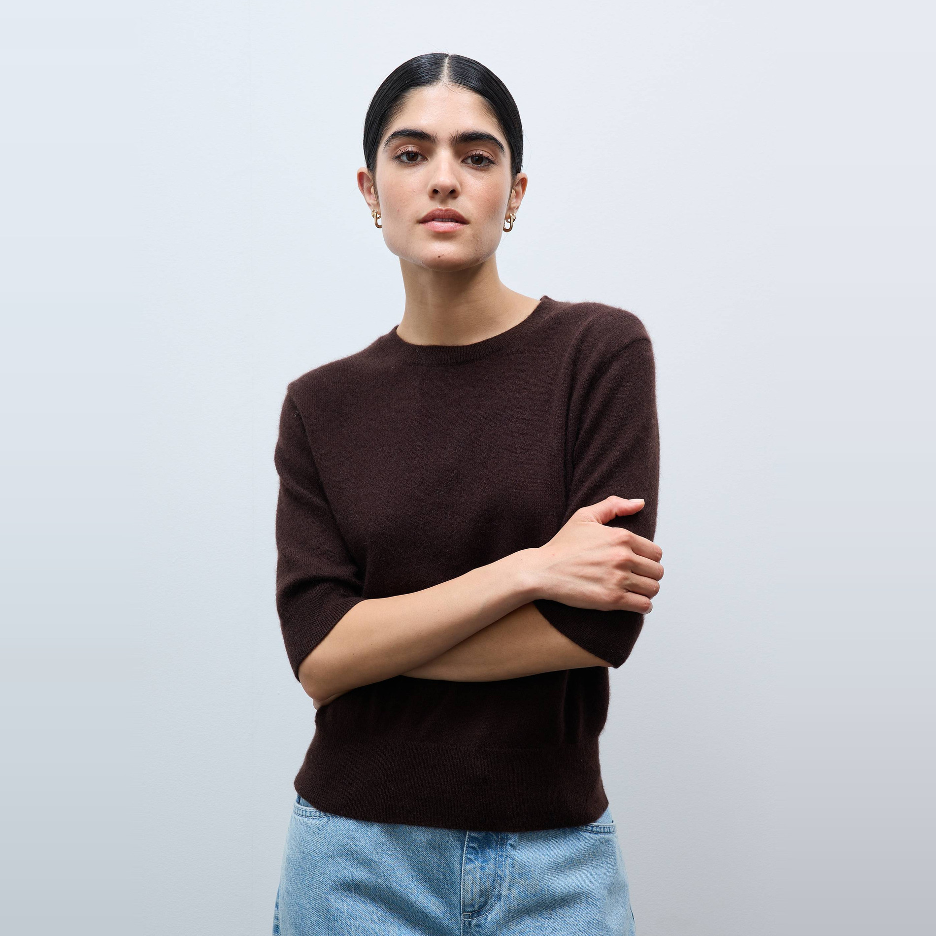 Pull uni manches courtes en 100% cachemire, MONOPRIX
