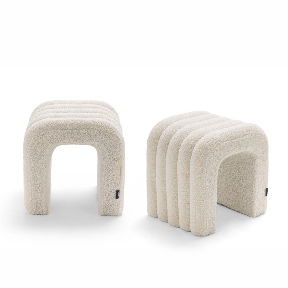 Lot de 2 tabourets rembourrés en tissu bouclette- MUI, DRAWER