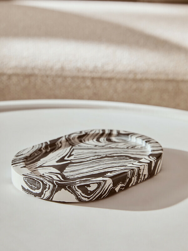 Oval Decorative Marble Tray in Black/White, FIFTY FIVE SOUTH