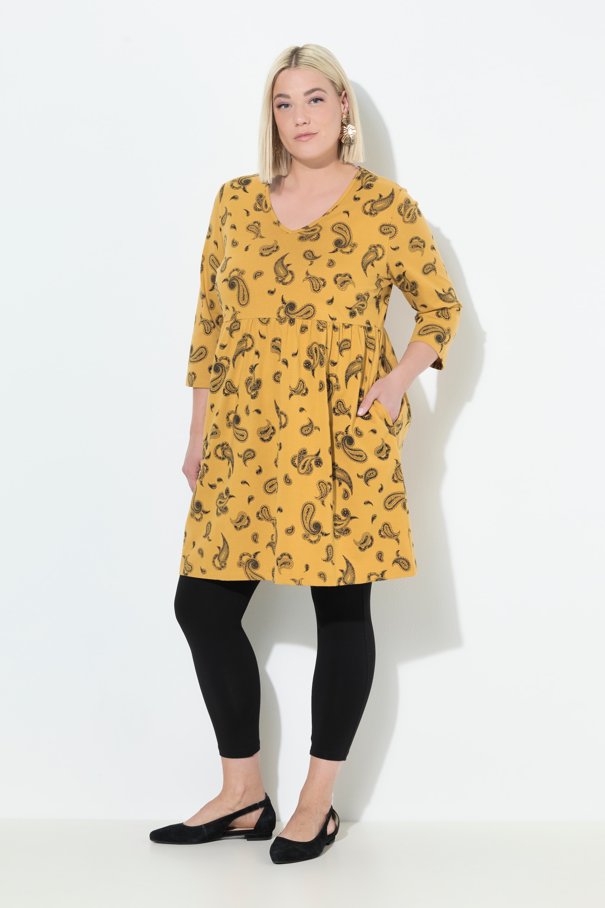 T-shirt long, décolleté en V et manches 3/4, ULLA POPKEN