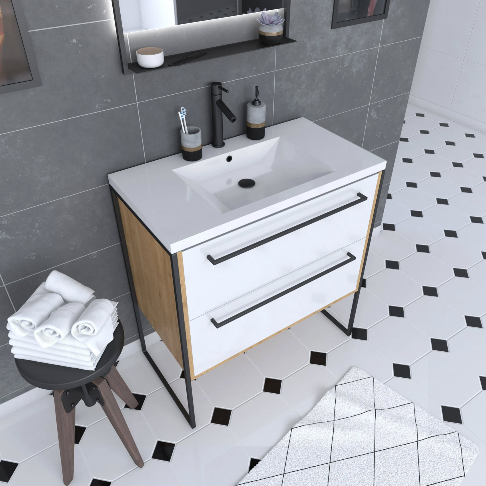 Pack meuble à tiroirs avec vasque en résine, HOME MAISON