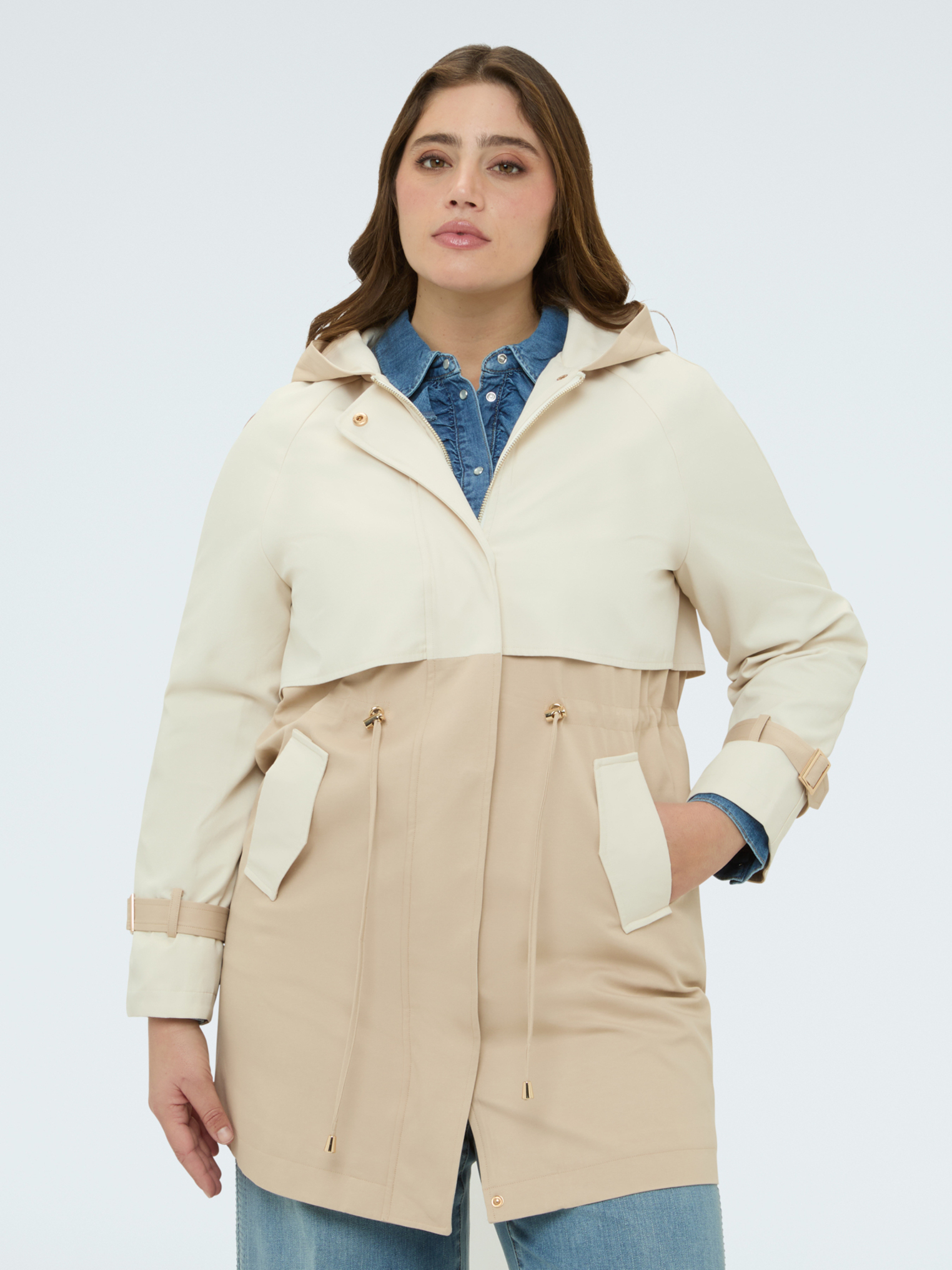 Trench bicolore avec capuche, FIORELLA RUBINO