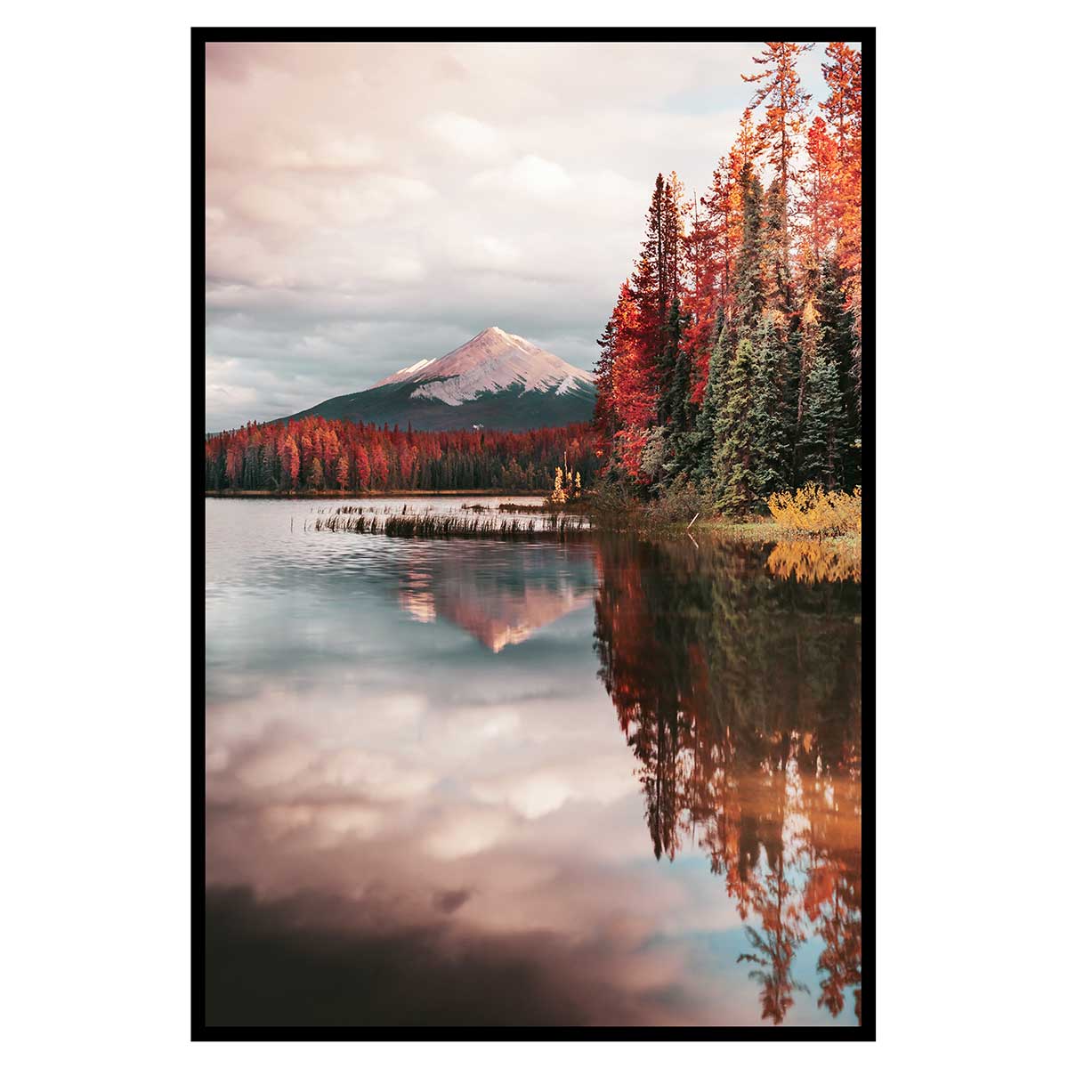 Affiche encadrée paysage de montagne et lac au coucher du soleil, HEXOA