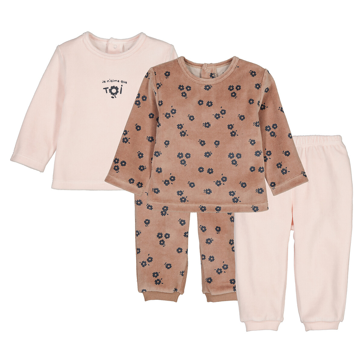 Lot de 2 pyjamas 2 pièces en velours, motif fleurs, LA REDOUTE COLLECTIONS