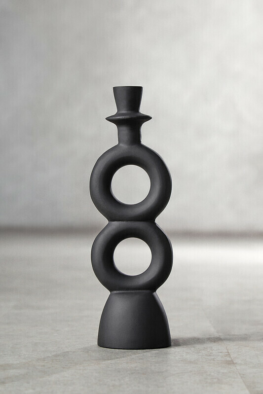 Large Abstract Candle Holder in Black, FIFTY FIVE SOUTH